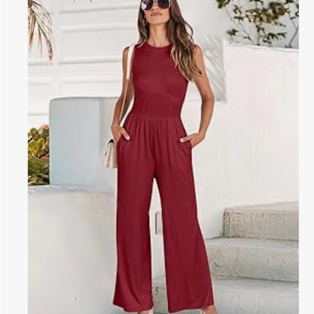 Elegant Red Sleeveless Jumpsuit